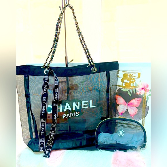 CHANEL Accessories - BRAND NEW CHANEL Black Mesh Tote Bag with Pouch